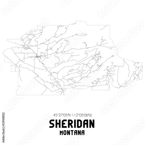 Sheridan Montana. US street map with black and white lines.