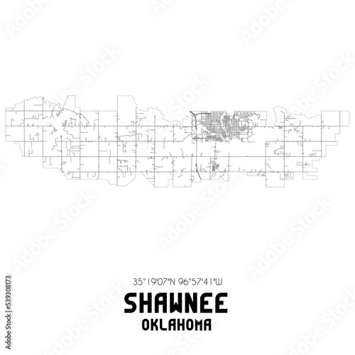 Shawnee Oklahoma. US street map with black and white lines. photo