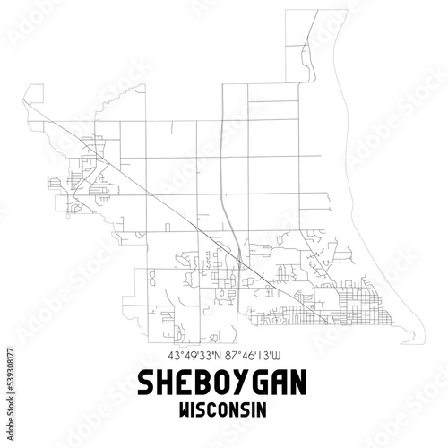 Sheboygan Wisconsin. US street map with black and white lines.