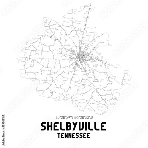 Shelbyville Tennessee. US street map with black and white lines. photo