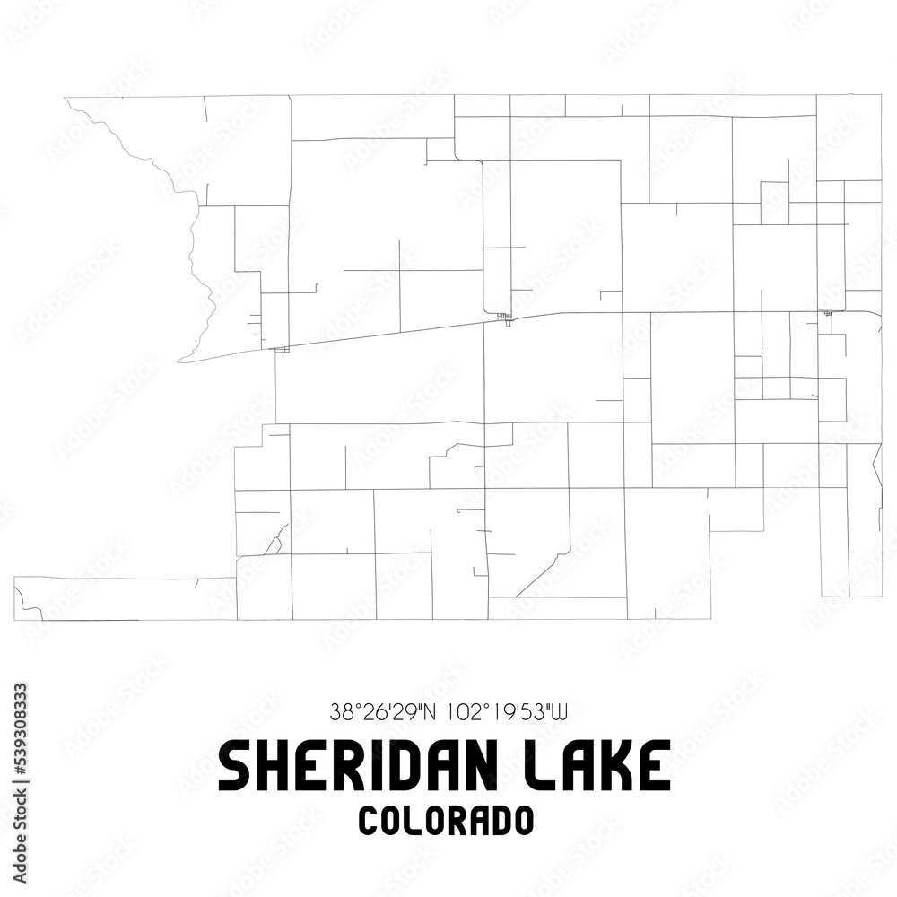Sheridan Lake Colorado. US street map with black and white lines.