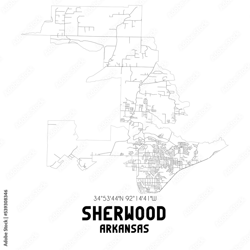 Sherwood Arkansas. US street map with black and white lines. Sherwood Arkansas. US street map with black and white lines.