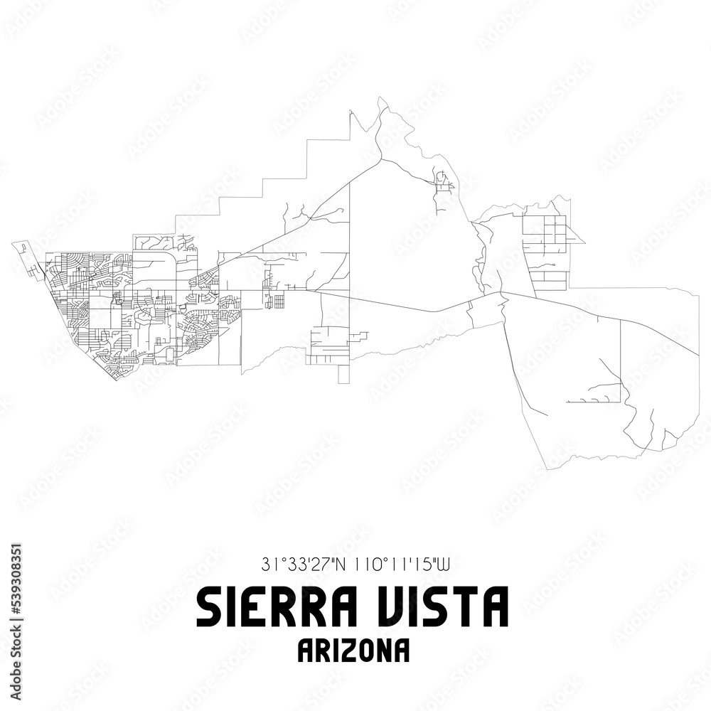 Sierra Vista Arizona. US street map with black and white lines.
