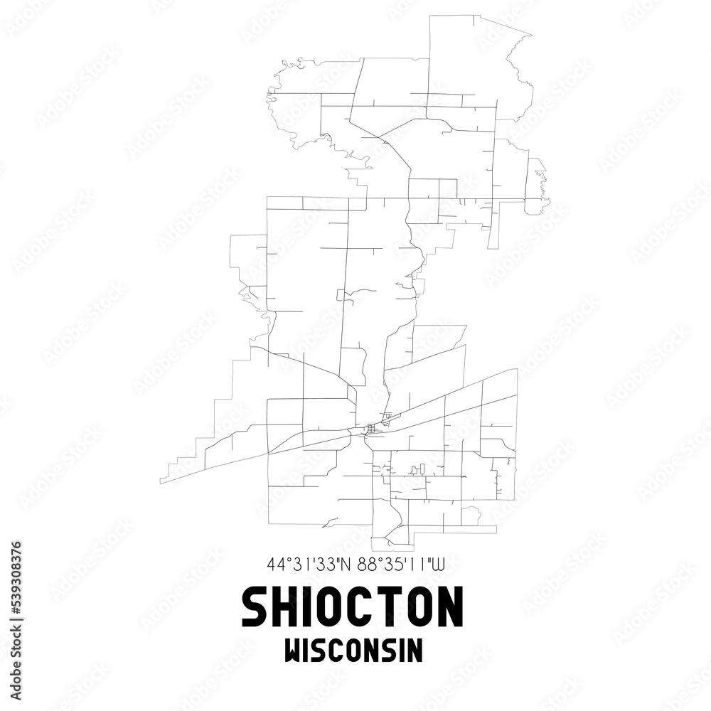 Shiocton Wisconsin. US street map with black and white lines.