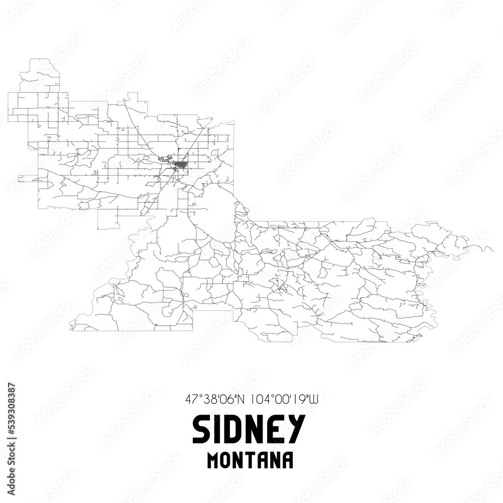 Sidney Montana. US street map with black and white lines. Sidney Montana. US street map with black and white lines.