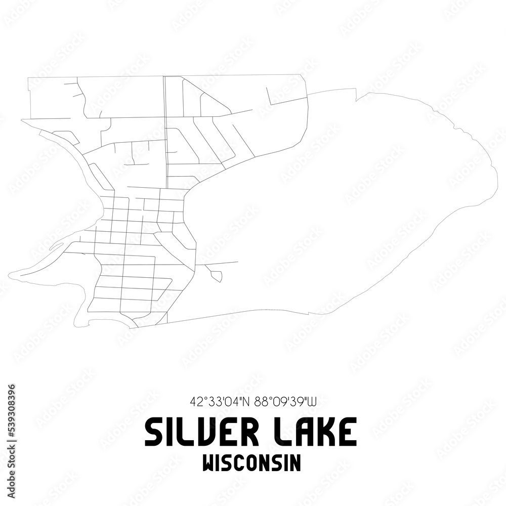 Fototapeta Silver Lake Wisconsin. US street map with black and white lines.