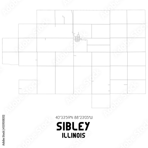 Sibley Illinois. US street map with black and white lines.