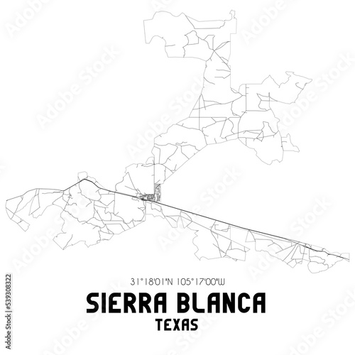 Sierra Blanca Texas. US street map with black and white lines.