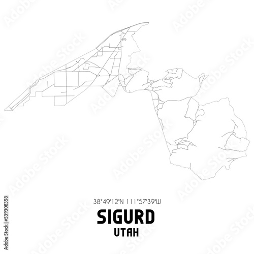 Sigurd Utah. US street map with black and white lines.