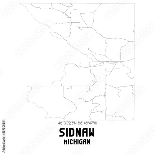 Sidnaw Michigan. US street map with black and white lines.