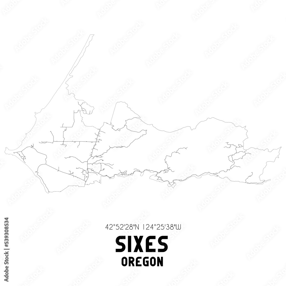 Fototapeta premium Sixes Oregon. US street map with black and white lines.