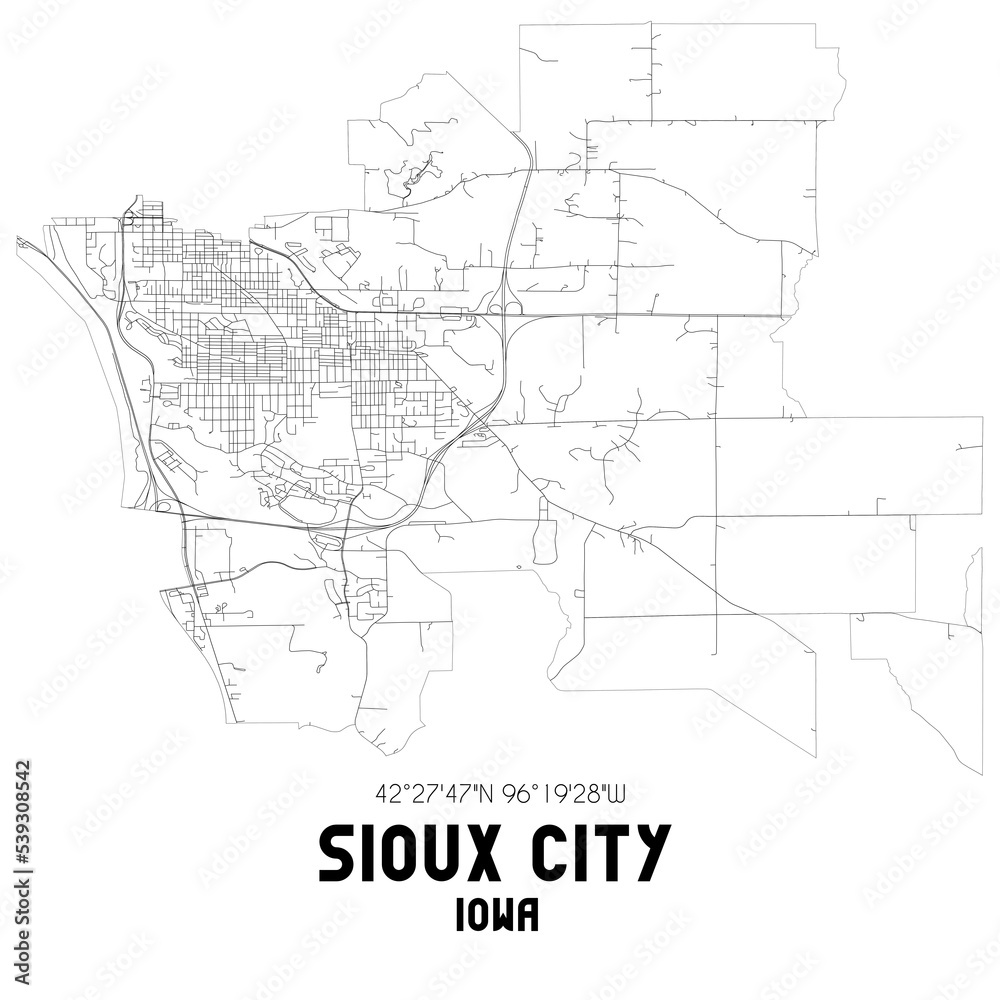 Sioux City Iowa. US street map with black and white lines. Sioux City Iowa. US street map with black and white lines.