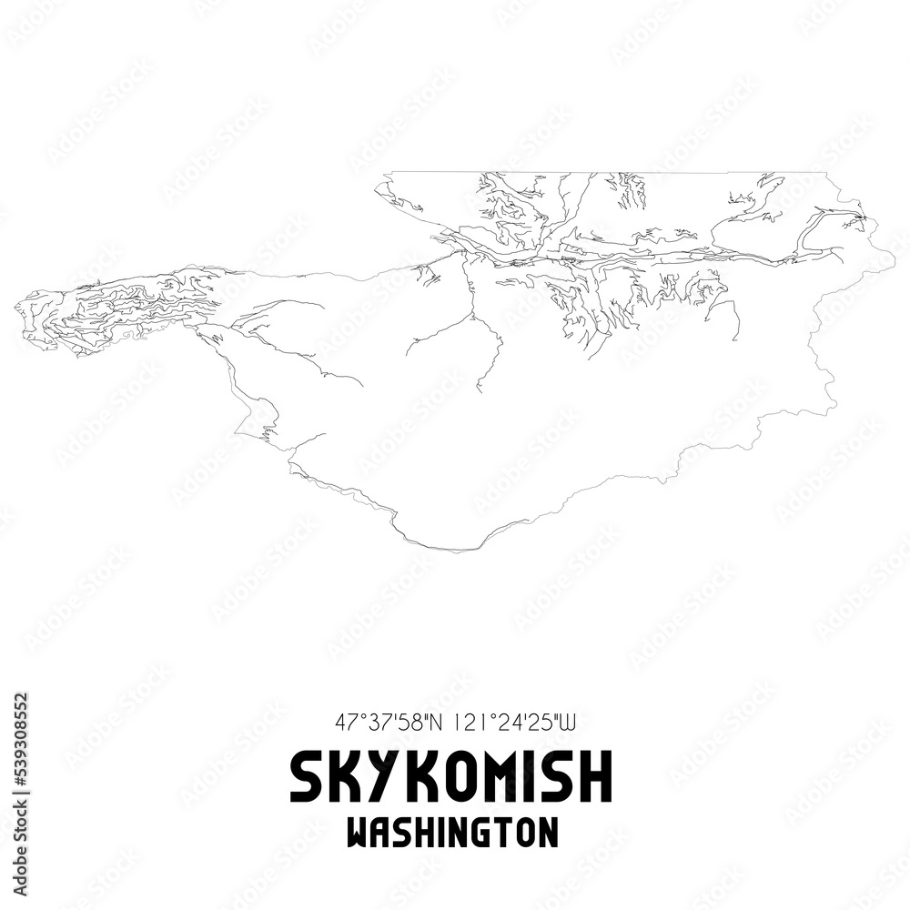 Skykomish Washington. US street map with black and white lines. Stock