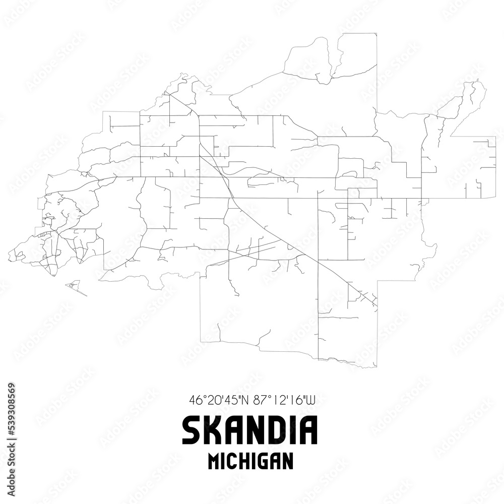 Skandia Michigan. US street map with black and white lines. Skandia Michigan. US street map with black and white lines.