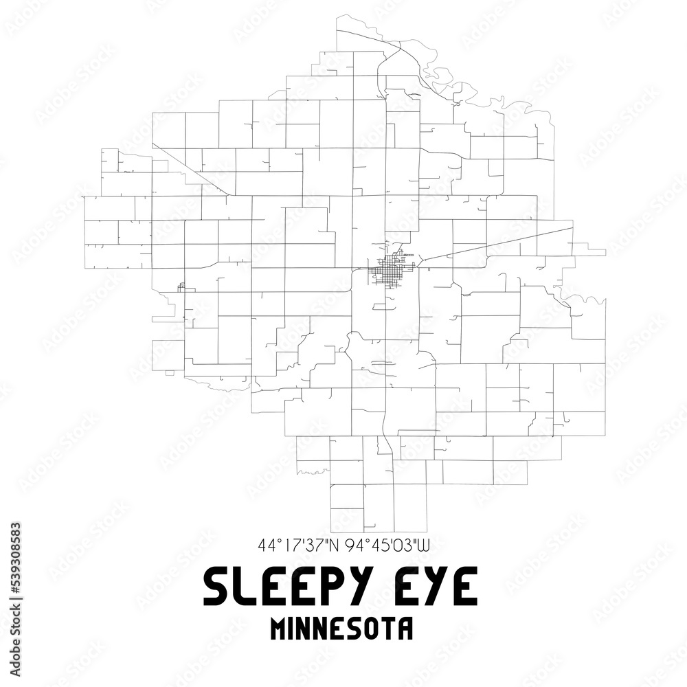 Sleepy Eye Minnesota. US street map with black and white lines.