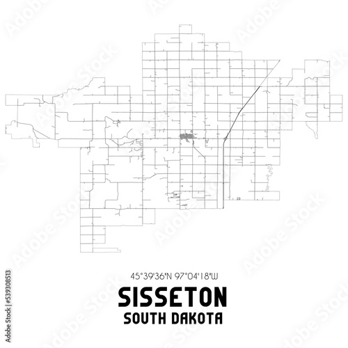 Sisseton South Dakota. US street map with black and white lines.