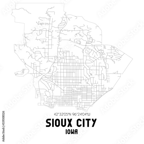 Sioux City Iowa. US street map with black and white lines. photo