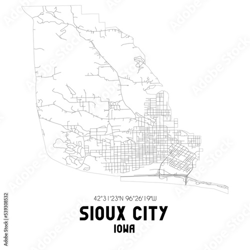 Sioux City Iowa. US street map with black and white lines.