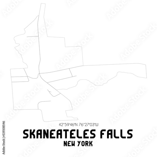 Skaneateles Falls New York. US street map with black and white lines.