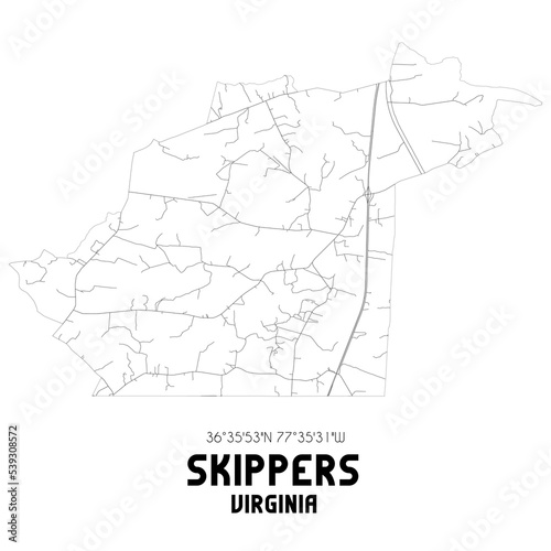 Skippers Virginia. US street map with black and white lines.