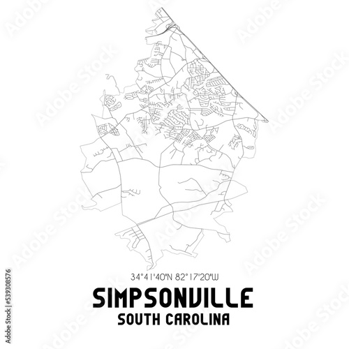 Simpsonville South Carolina. US street map with black and white lines. photo