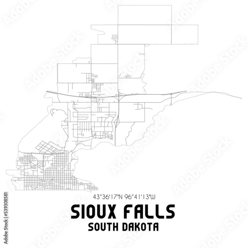 Sioux Falls South Dakota. US street map with black and white lines.