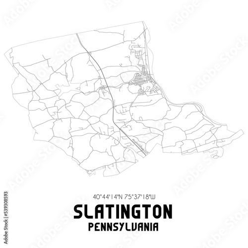 Slatington Pennsylvania. US street map with black and white lines.