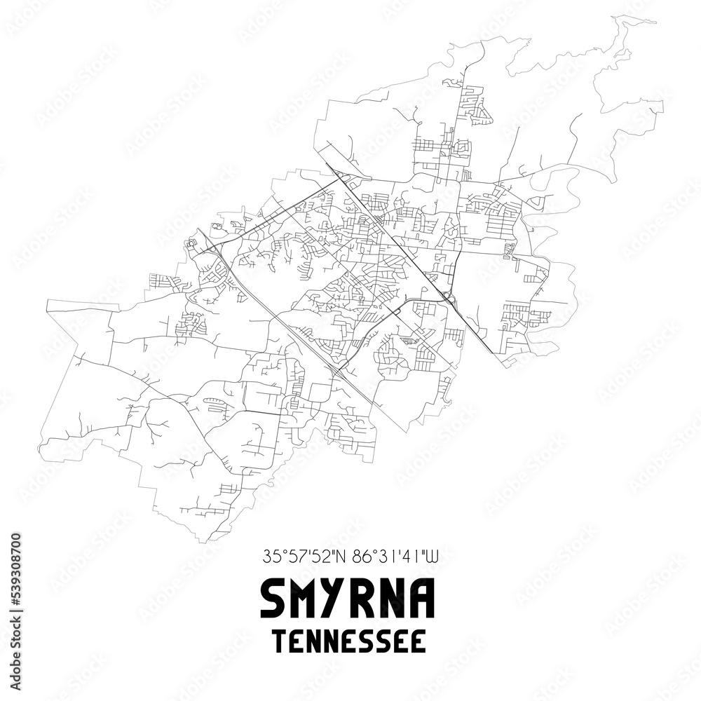 Smyrna Tennessee. US street map with black and white lines.