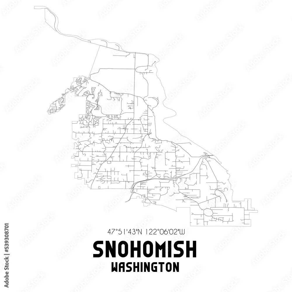 Snohomish Washington. US street map with black and white lines. Stock ...