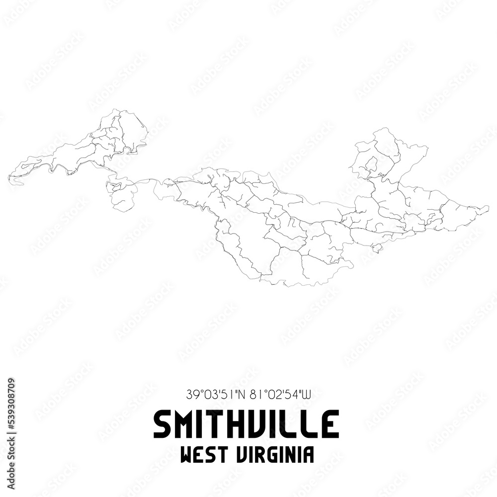 Smithville West Virginia. US street map with black and white lines.