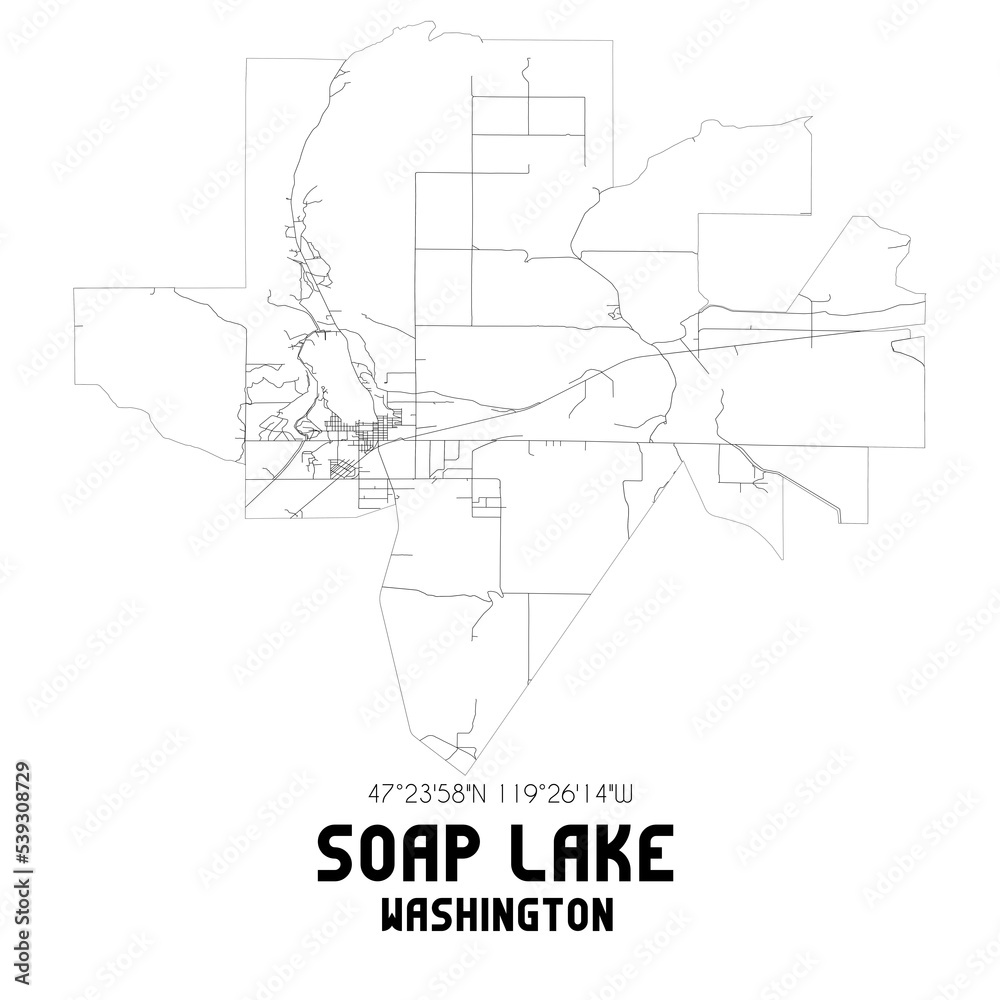 Soap Lake Washington. US street map with black and white lines.
