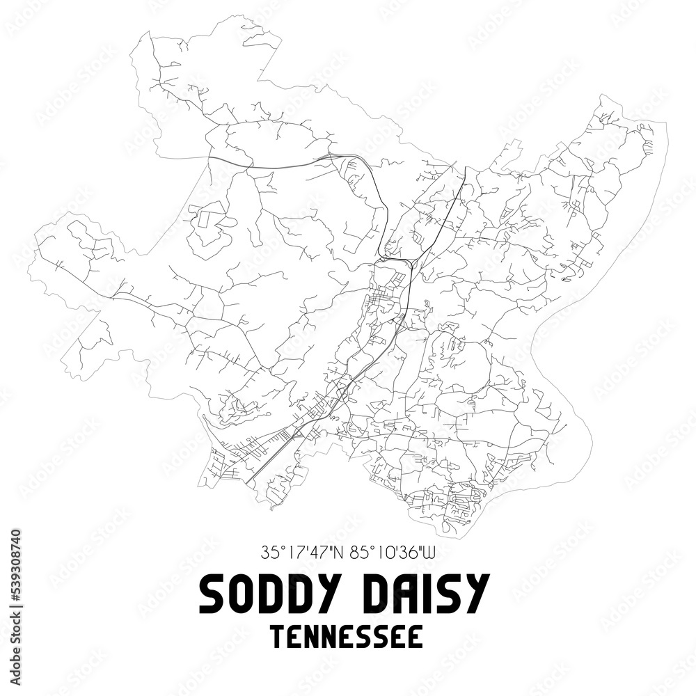 Soddy Daisy Tennessee. US street map with black and white lines.