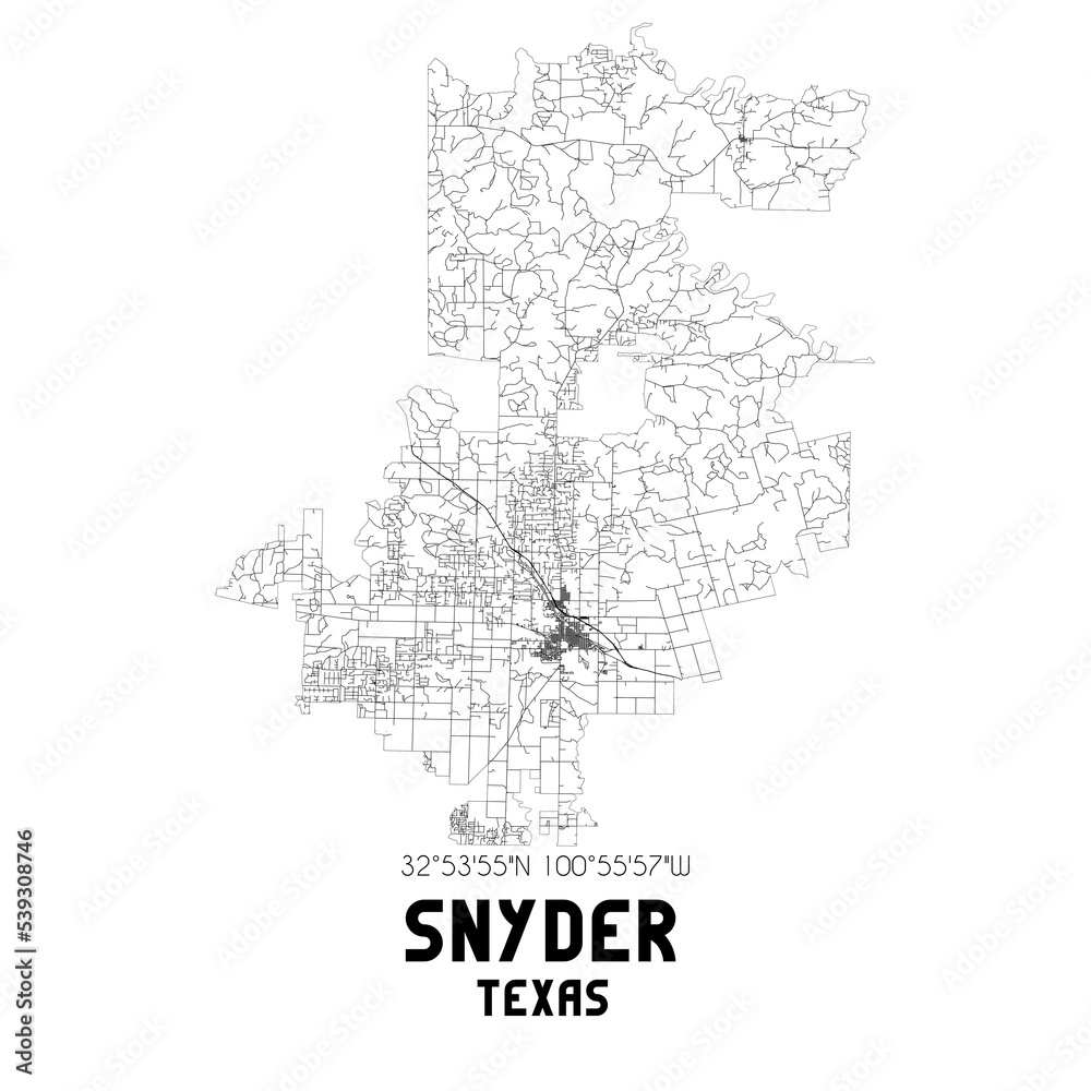 Snyder Texas. US street map with black and white lines. Snyder Texas. US street map with black and white lines.