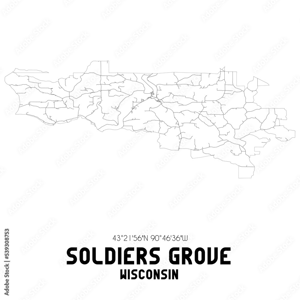 Soldiers Grove Wisconsin. US street map with black and white lines. Soldiers Grove Wisconsin. US street map with black and white lines.