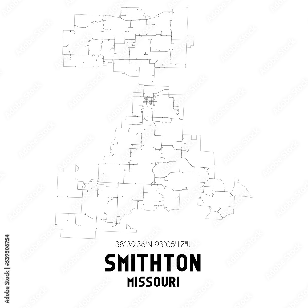 Smithton Missouri. US street map with black and white lines.
