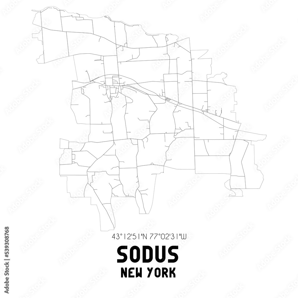 Sodus New York. US street map with black and white lines.