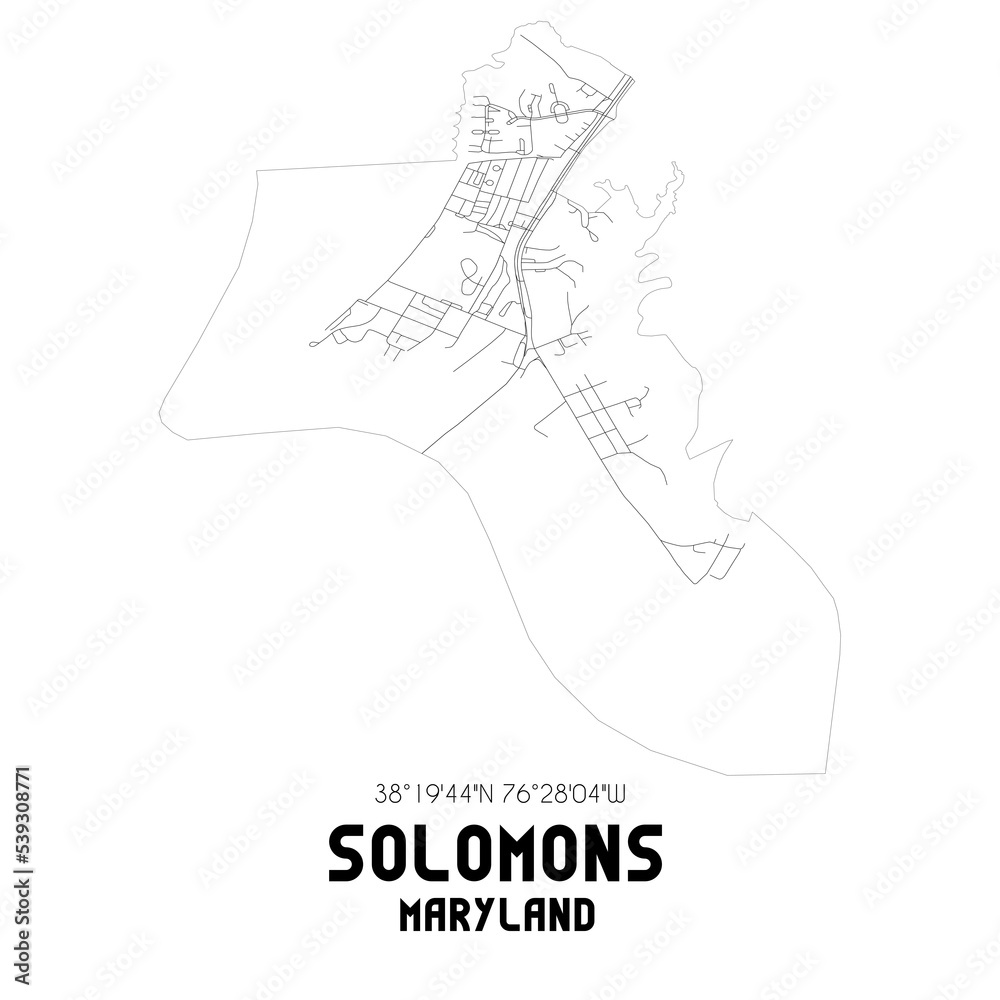 Solomons Maryland. US street map with black and white lines. Solomons Maryland. US street map with black and white lines.