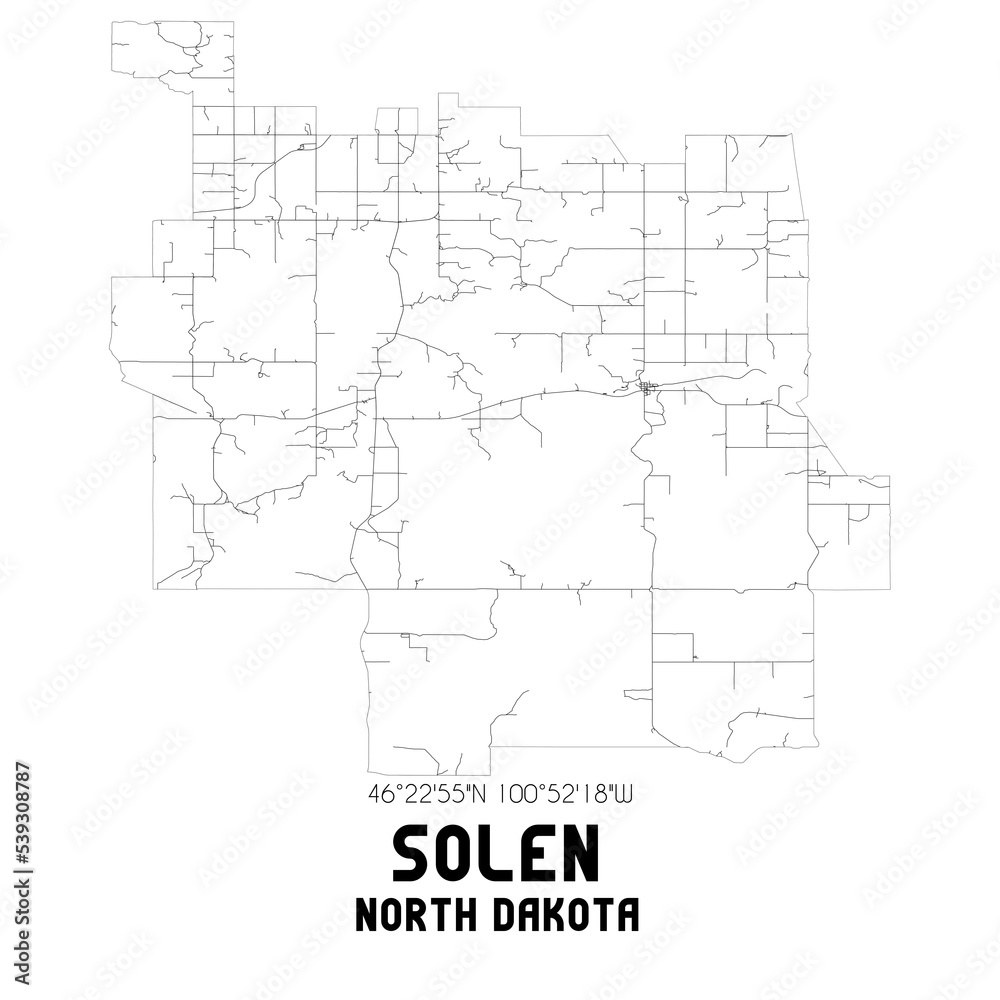 Solen North Dakota. US street map with black and white lines.