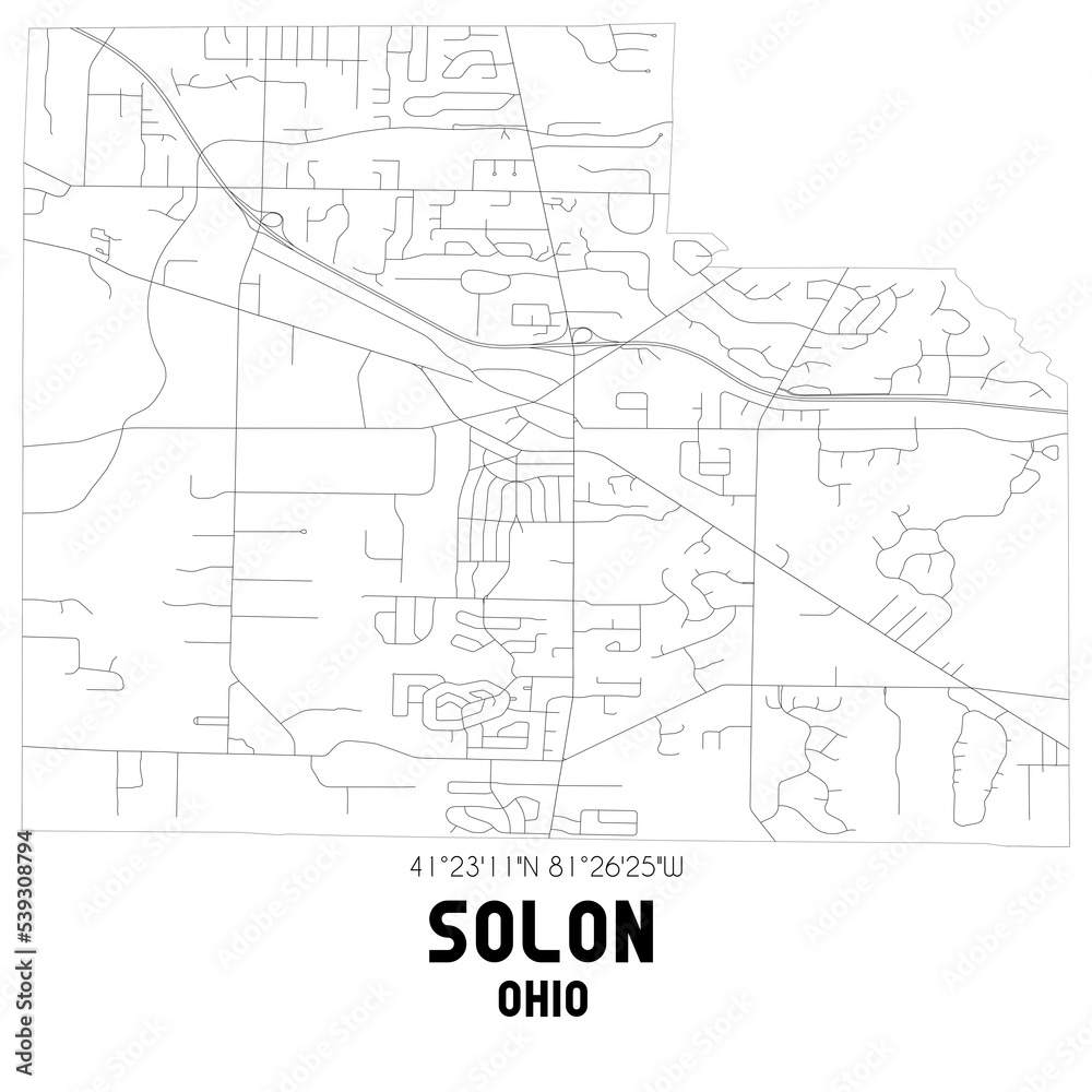 Solon Ohio. US street map with black and white lines.