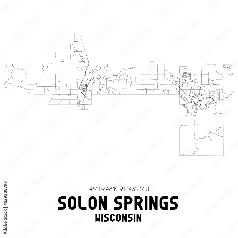 Solon Springs Wisconsin. US street map with black and white lines