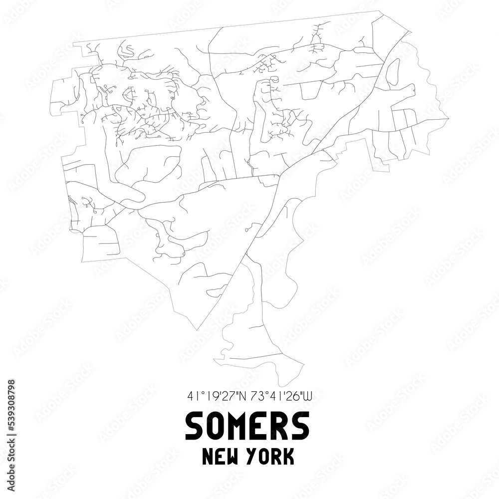 Somers New York. US street map with black and white lines. Somers New York. US street map with black and white lines.