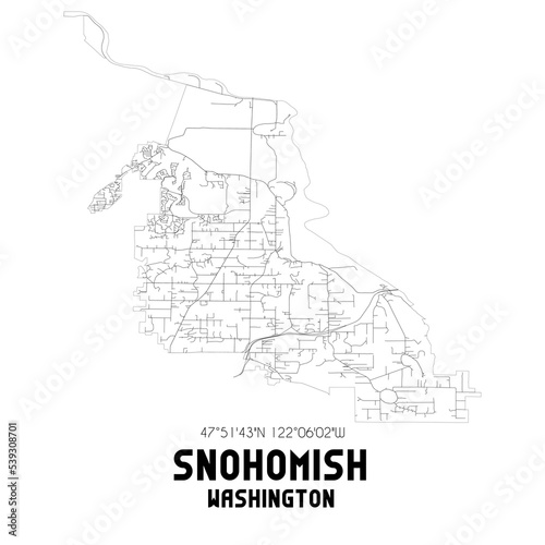 Snohomish Washington. US street map with black and white lines.