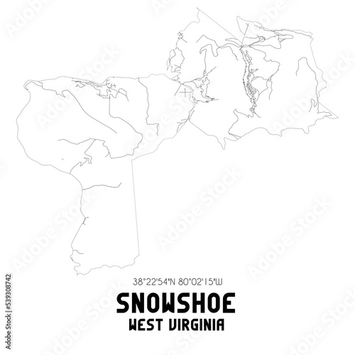 Snowshoe West Virginia. US street map with black and white lines. photo