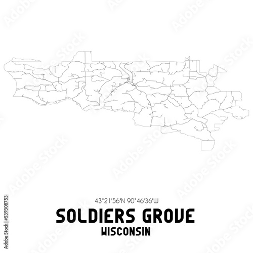 Soldiers Grove Wisconsin. US street map with black and white lines.
