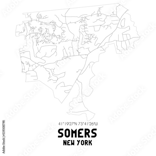 Somers New York. US street map with black and white lines.