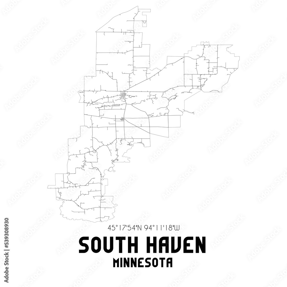 South Haven Minnesota. US street map with black and white lines.