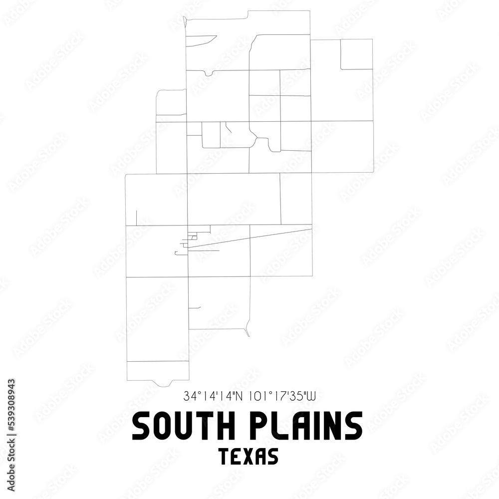South Plains Texas. US street map with black and white lines. South Plains Texas. US street map with black and white lines.