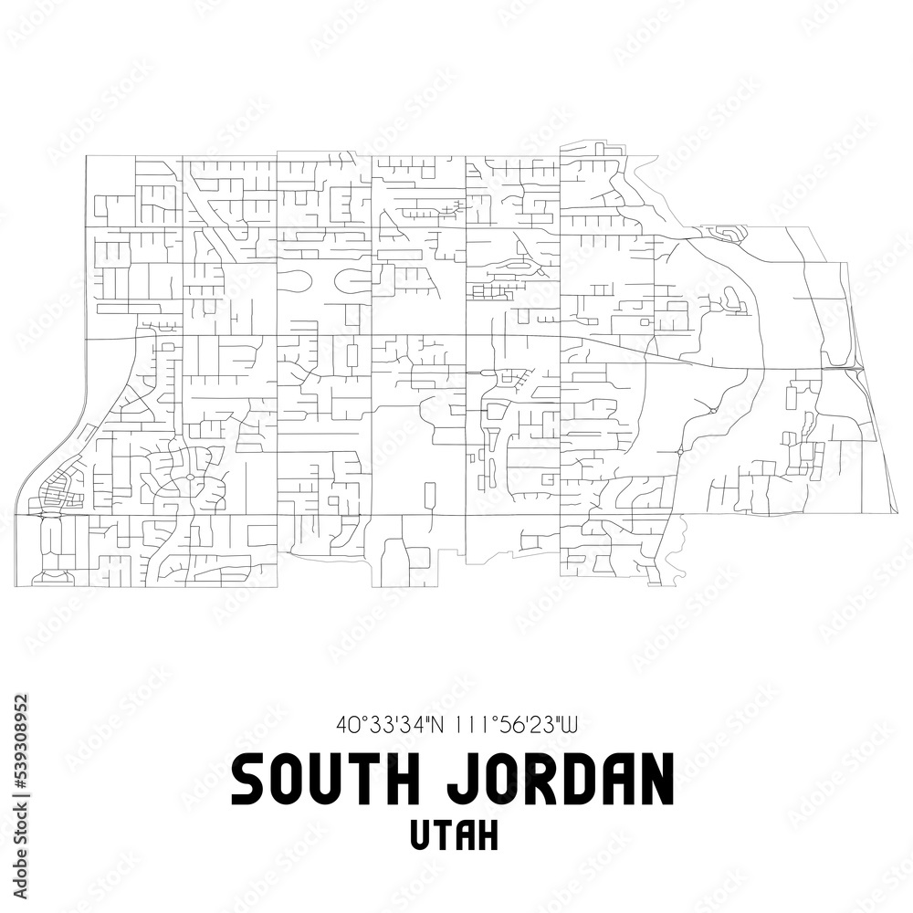South Jordan Utah. US street map with black and white lines.
