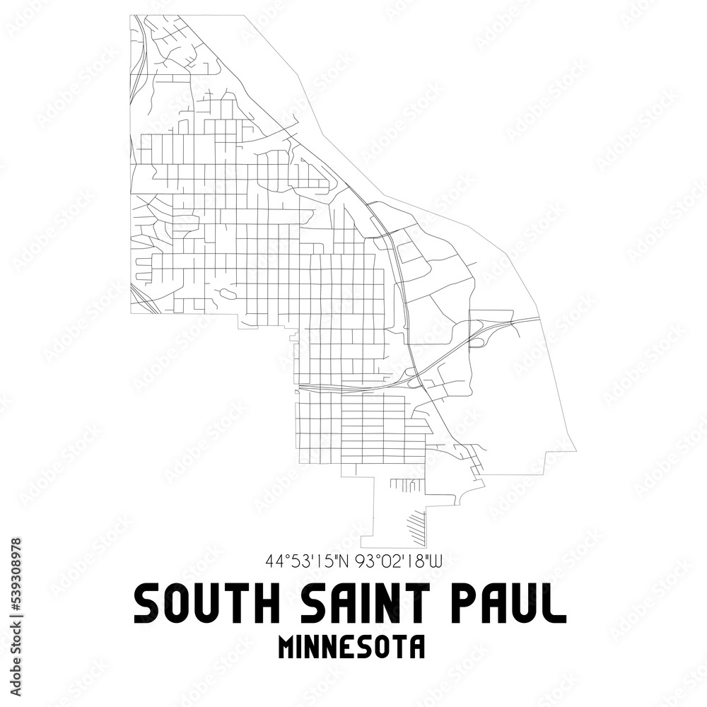 South Saint Paul Minnesota. US street map with black and white lines.