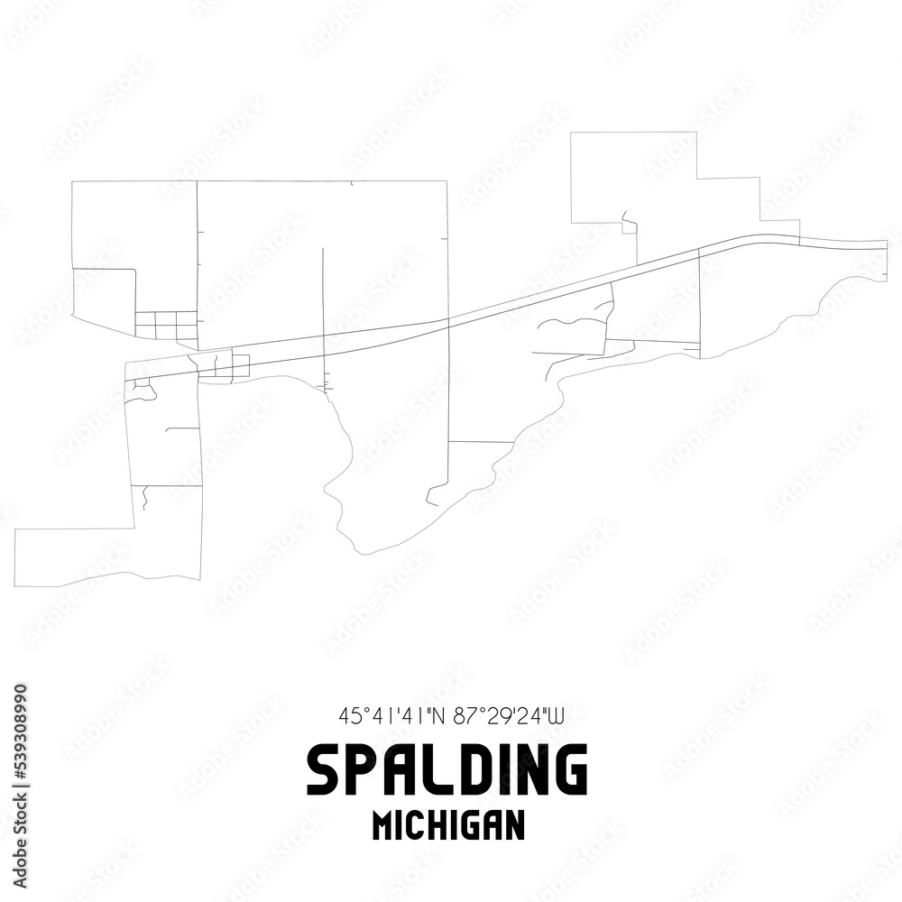 Spalding Michigan. US street map with black and white lines.